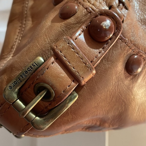 Isabella FIORE soft caramel color hobo style bag approx 16” w X 10” h 5.5” D - Picture 7 of 16